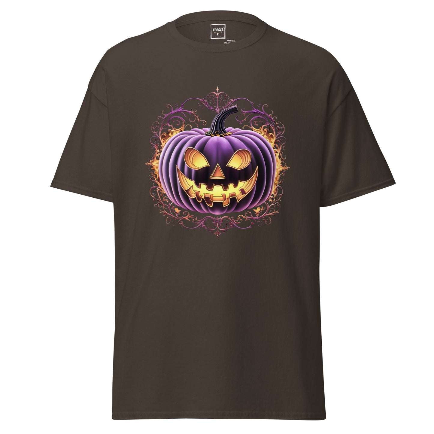 Halloween T-Shirt mit Motiv lila Kürbis mit Grinsen – Classic Standard