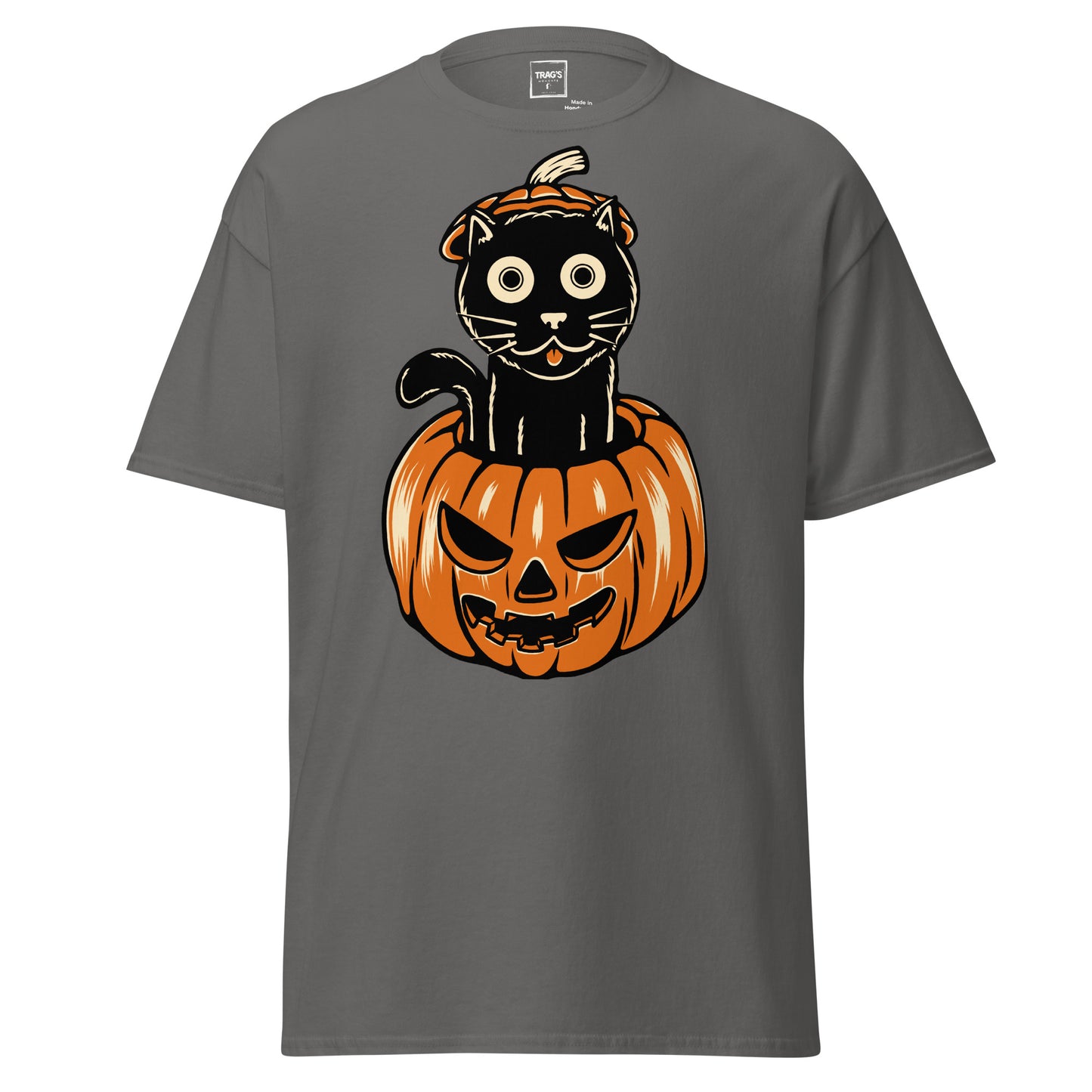 Halloween T-Shirt mit Motiv schwarze Katze im Kürbis – Classic Standard