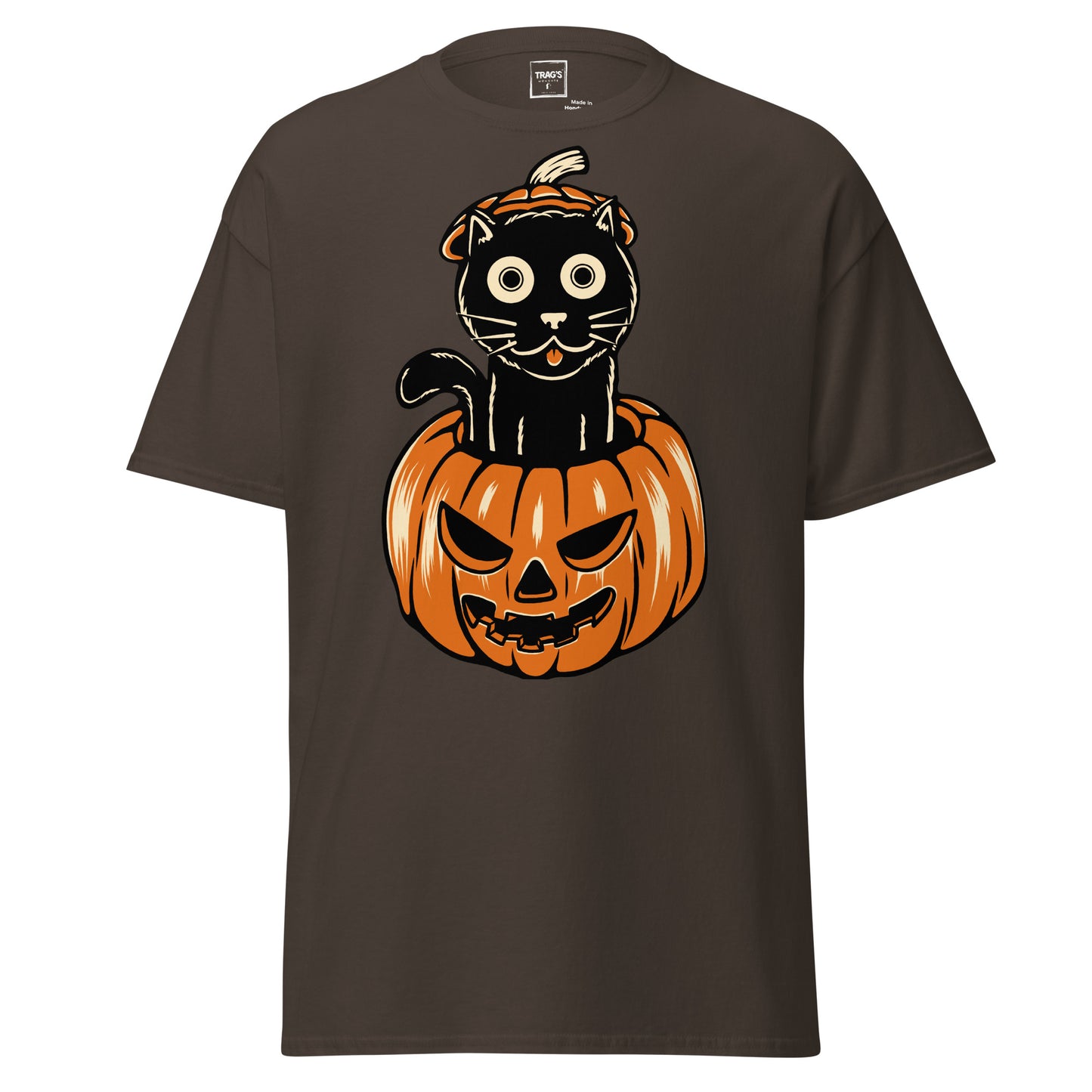 Halloween T-Shirt mit Motiv schwarze Katze im Kürbis – Classic Standard