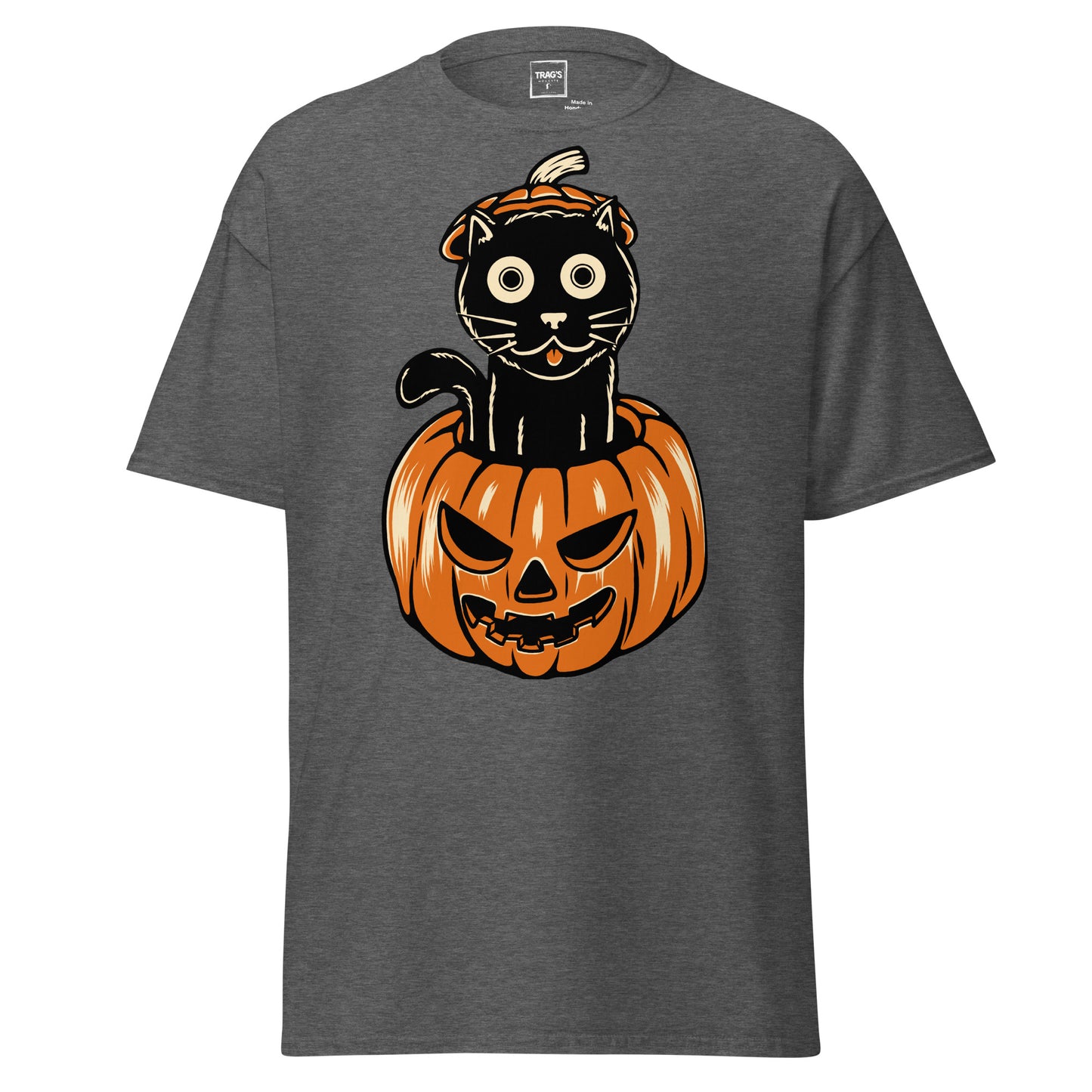 Halloween T-Shirt mit Motiv schwarze Katze im Kürbis – Classic Standard
