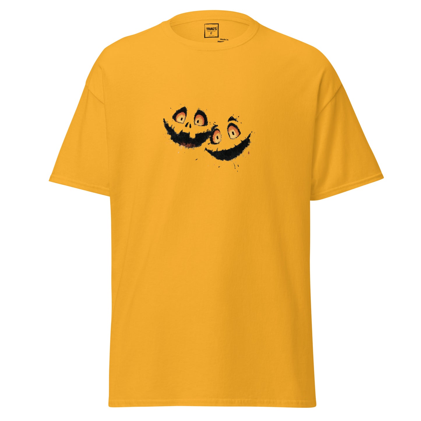 Halloween T-Shirt mit zwei minimalistischen Kürbisgesichtern