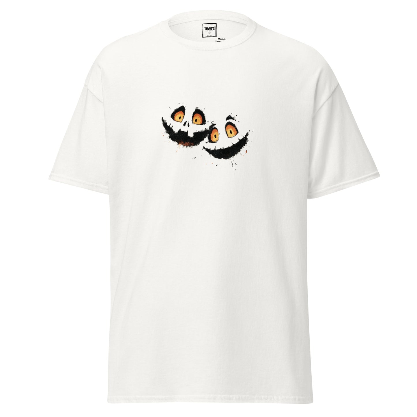 Halloween T-Shirt mit zwei minimalistischen Kürbisgesichtern