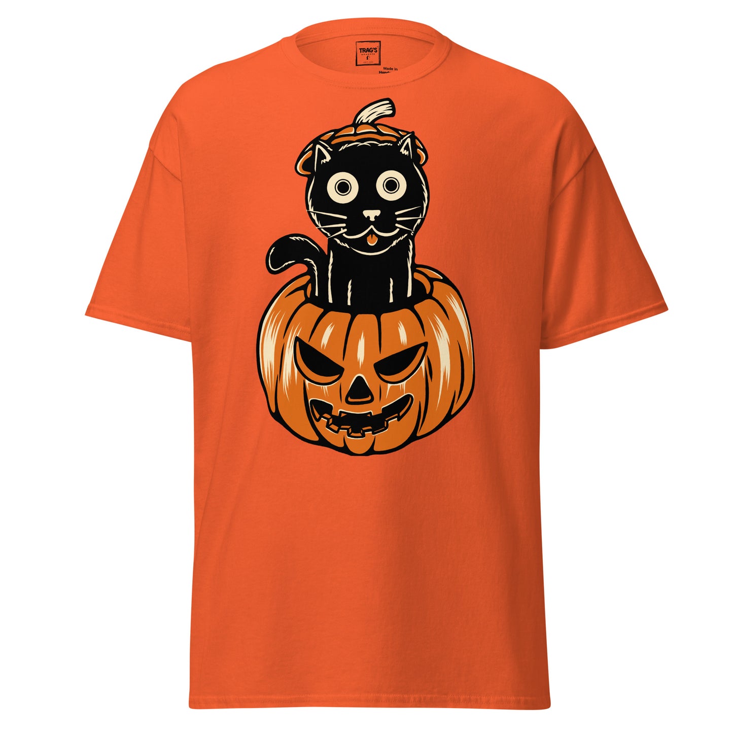 Halloween T-Shirt mit Motiv schwarze Katze im Kürbis – Classic Standard