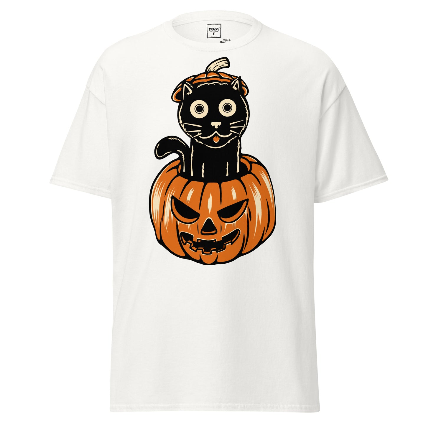 Halloween T-Shirt mit Motiv schwarze Katze im Kürbis – Classic Standard
